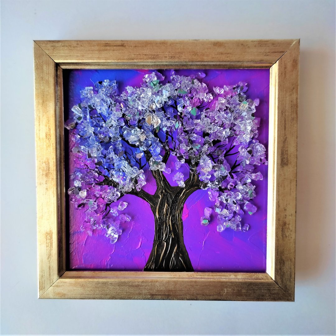 Tree of Life Miniature Small Hanging Painting Brilliant Painting wall decoration - 墙贴/壁贴 - 压克力 紫色