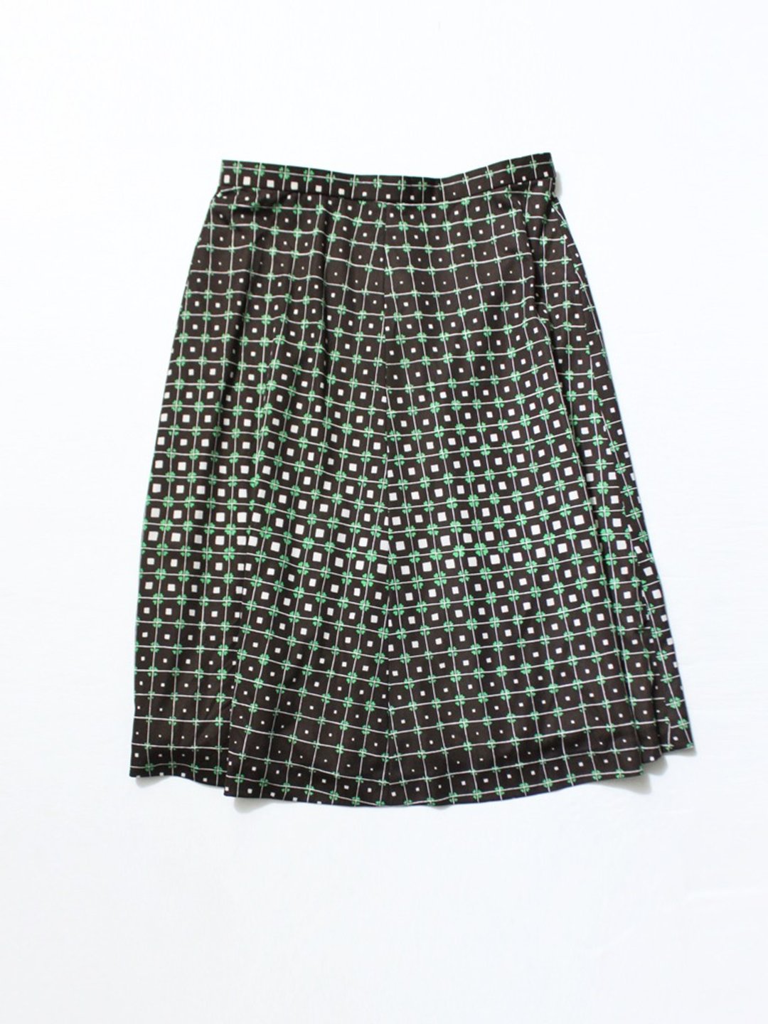 【RE1005SK164】秋复古四叶草薄荷巧克力格子古着裙vintage skirt - 裙子 - 聚酯纤维 咖啡色