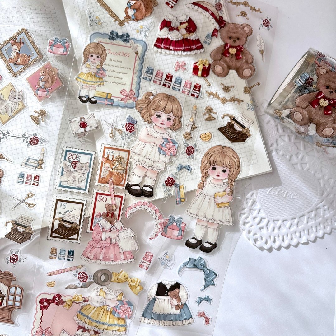 Cherish365【Cherish Paper Doll vol.2】可换装人偶 镂空 水晶油墨 白色油墨 PET 胶带 CHO501 - 纸胶带 - 防水材质 多色