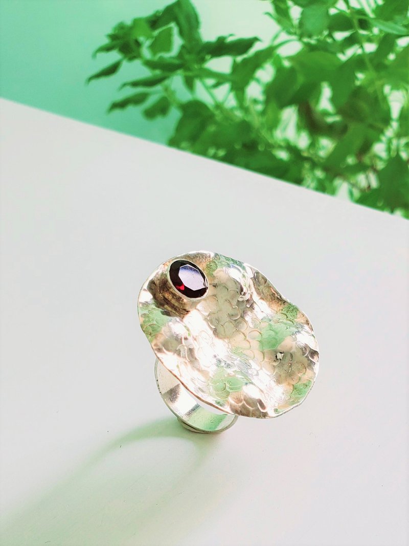 印度风格石榴石银戒指 - 戒指 - 宝石 