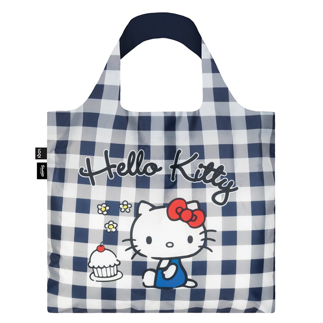 LOQI 购物袋-三丽鸥授权 (Hello Kitty 蓝白格纹 KT14) - 侧背包/斜挎包 - 聚酯纤维 多色