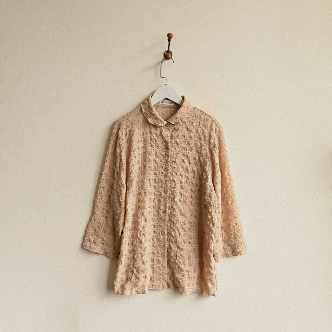 【NaSuBi Vintage】压褶纹理面料纯色古着衬衫 - 女装衬衫 - 其他人造纤维 
