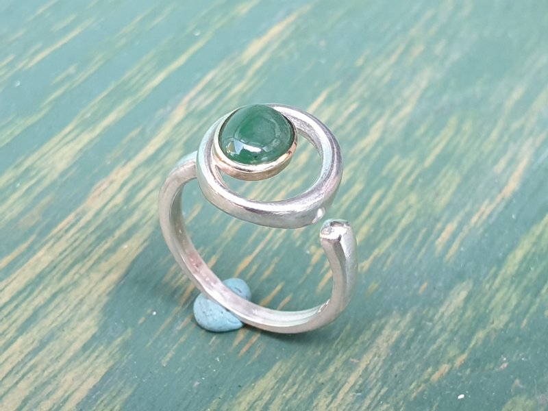 Oˋre Jewelry 设计师款 A货缅甸玉/翡翠戒指 925纯银 K金镶口 - 戒指 - 玉石 