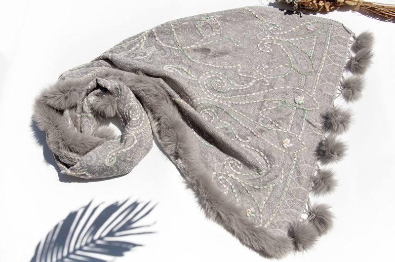 喀什米尔Cashmere/水煮羊毛披肩/针织围巾/刺绣围巾/羊绒披巾-花 - 围巾/披肩 - 羊毛 多色