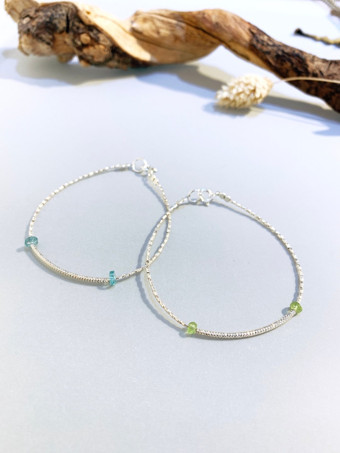 Ops silver bracelet -手工/限定/蓝磷灰/简约/极细/礼物/纯银 - 手链/手环 - 银 蓝色