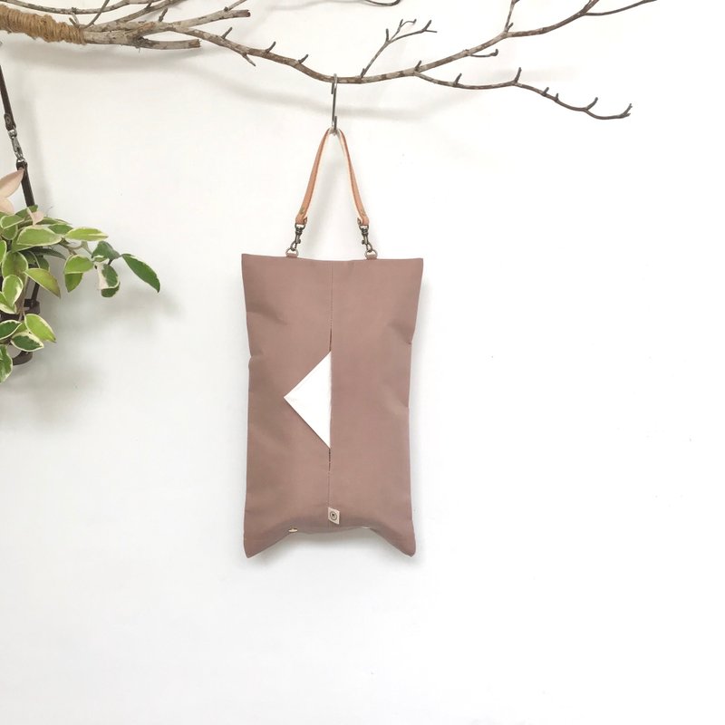 芋粉色日本11号石蜡帆布面纸套/车用面纸套 - 纸巾盒 - 棉．麻 粉红色