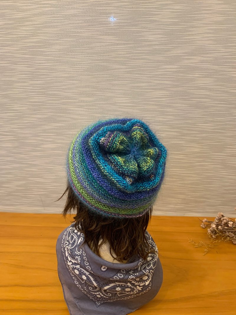 蛋糕毛线帽。孩童毛帽。52厘米以下头/青紫/绿/黄/紫红段染。 - 帽子 - 羊毛 