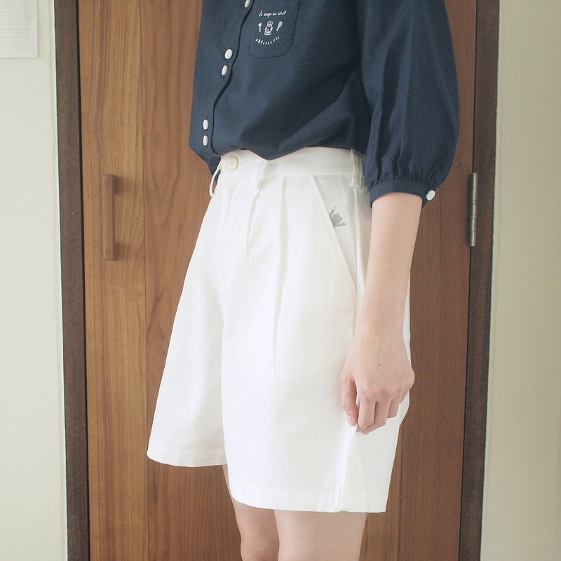 hungry cat short pants : off-white - 女装长裤 - 棉．麻 白色
