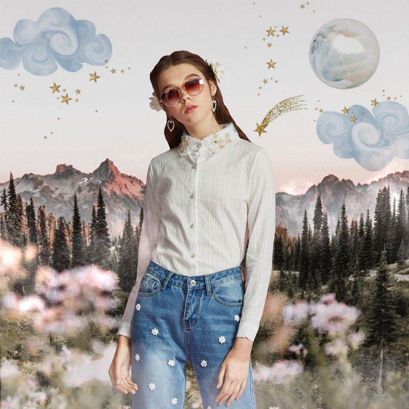 (size:S/ M)Pearl Shirt - 女装衬衫 - 棉．麻 