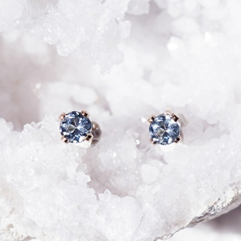 14KGF Stud Earrings in Aquamarine 3mm Marianela - 耳环/耳夹 - 宝石 蓝色
