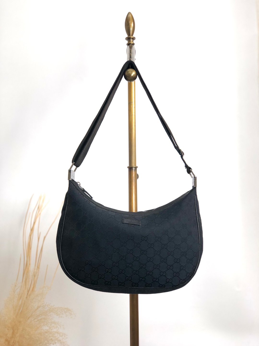 【日本直送，品牌二手包】GUCCI GG帆布单肩包，黑帆布，圆形，复古，ehkk23 - 侧背包/斜挎包 - 尼龙 黑色