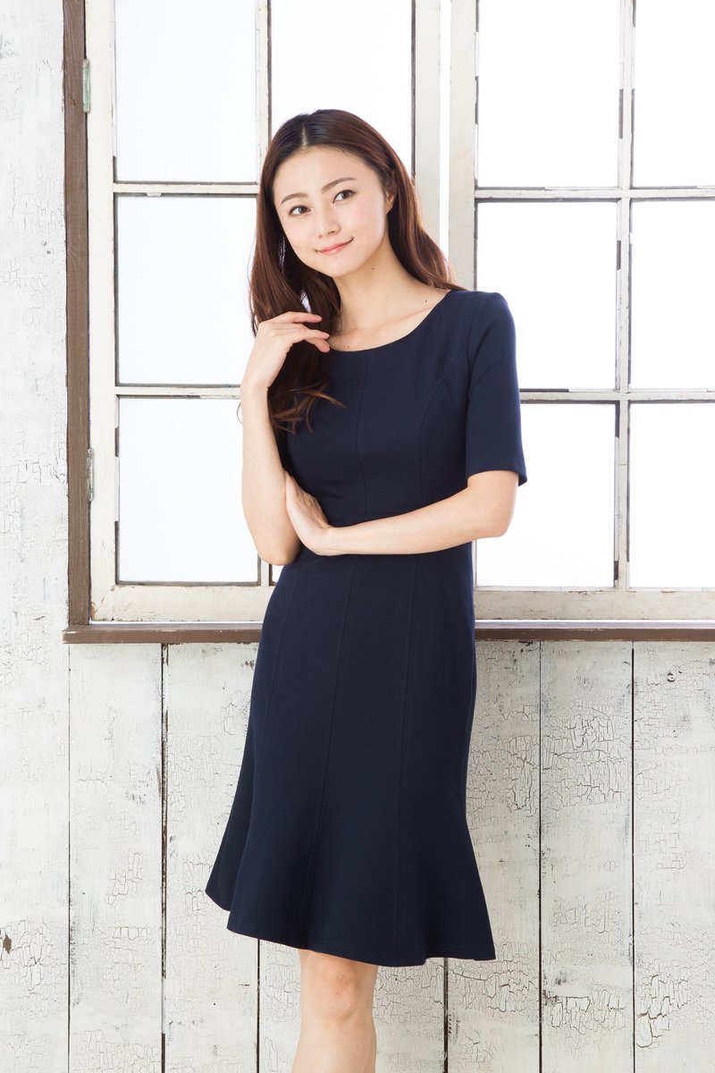 Women's half sleeve solid ponte dress in Navy recommended for office - 洋装/连衣裙 - 其他材质 蓝色