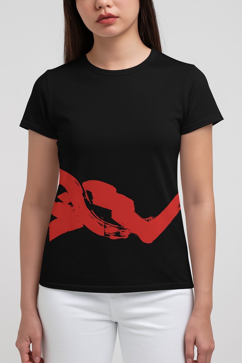 流墨a0042/手工绢印/女黑棉T/限量 - 女装 T 恤 - 棉．麻 灰色