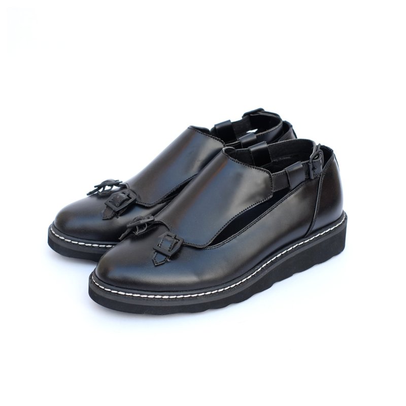 Fw/16 lady black buckle silp-on - 女款休闲鞋 - 真皮 黑色