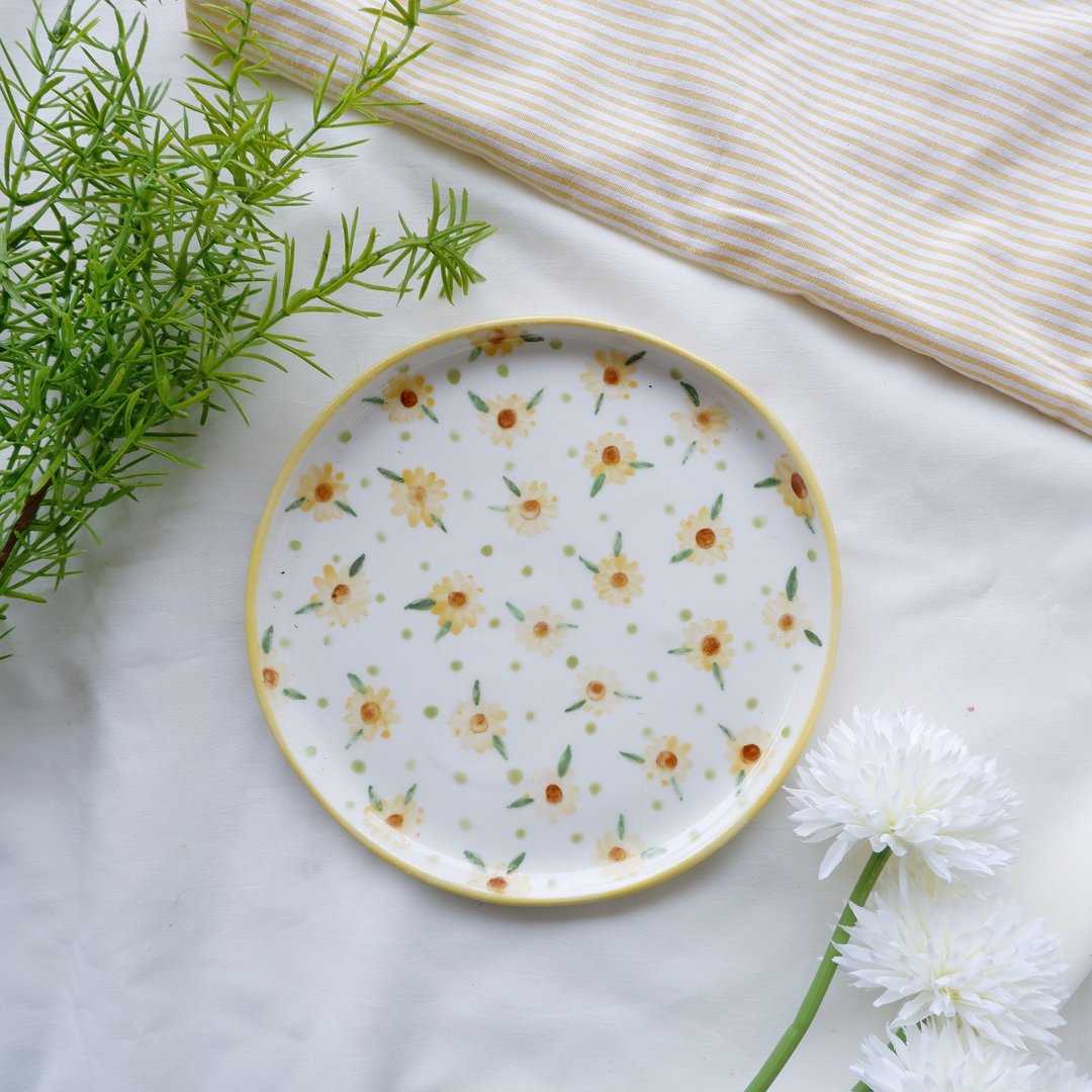 Little Sunflower plate | Handmade ceramic - 盘子/餐盘/盘架 - 陶 黄色