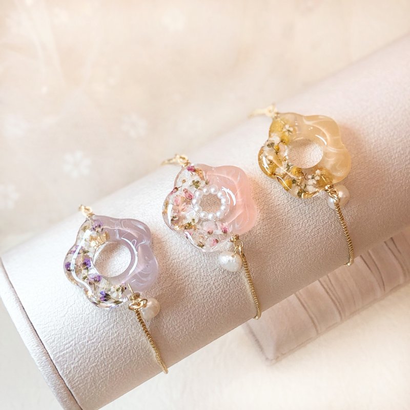 晕染花朵手链 可调较 树脂 滴胶 - 手链/手环 - 树脂 粉红色