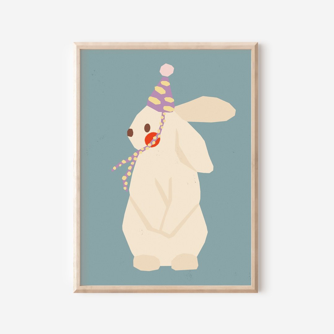 派对白色兔子－数位下载婴儿房海报 - 电子手绘真人画像/绘画/插画 - 其他材质 