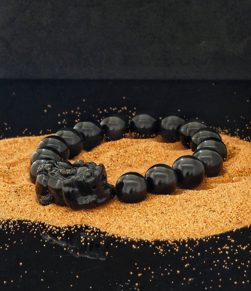 黑曜石貔貅 12mm 水晶手链 ( HKA8056 ) - 手链/手环 - 半宝石 