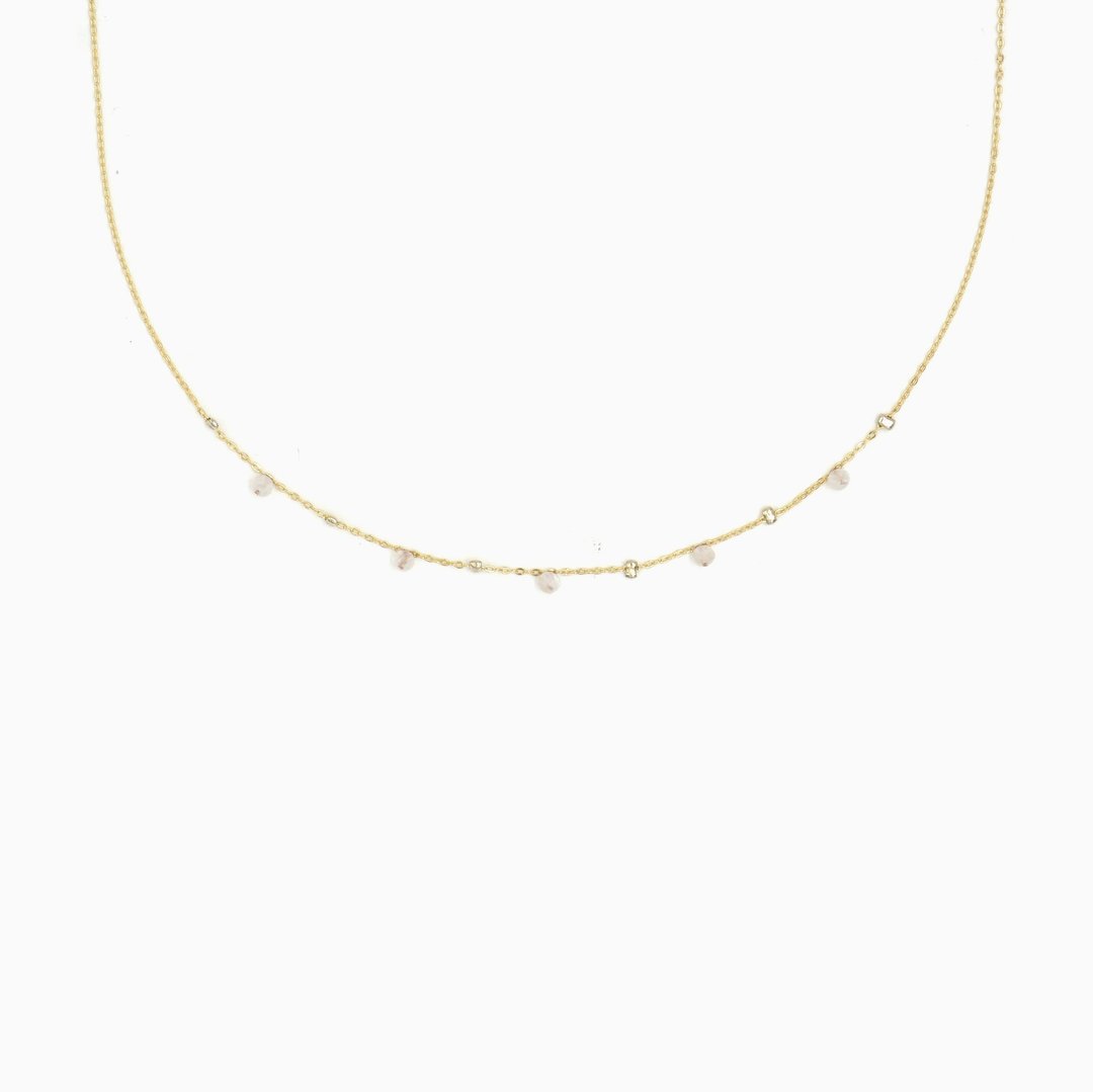 迷你点点月亮石短项链 Choker - 天然石项链 - 欧美 - 金色短颈链 - 项链 - 铜/黄铜 白色