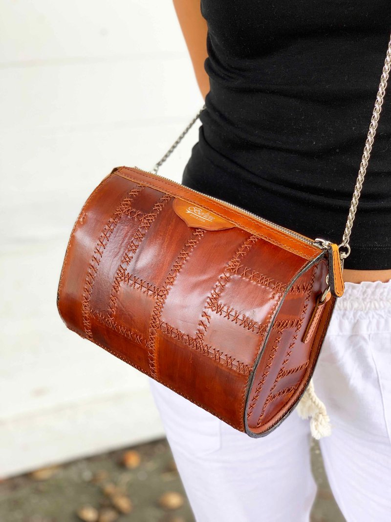 【现货】轻量 设计师拼接圆链包 -手工皮件 - 侧背包/斜挎包 - 真皮 