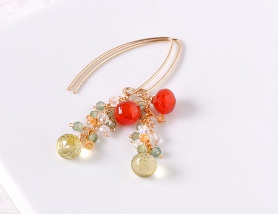Fresh Citrus Carnelian Earrings - 耳环/耳夹 - 宝石 