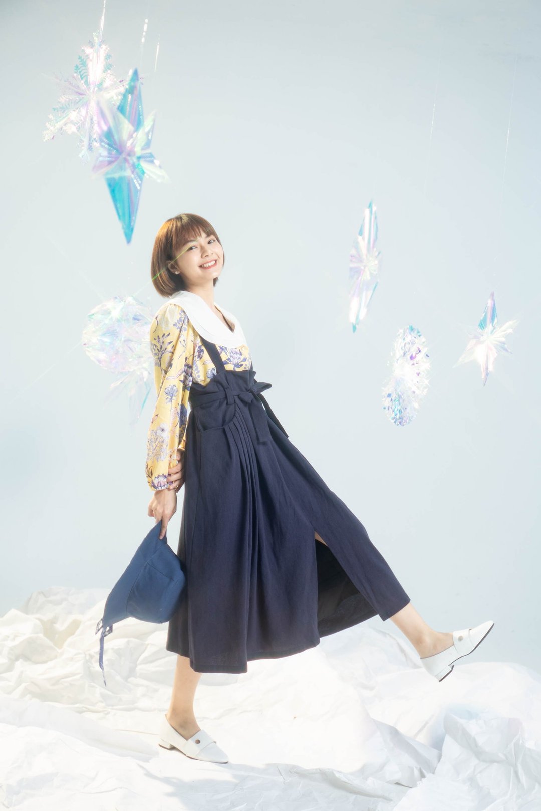 【LADY】京都荷叶边 口袋边打褶长裙 吊带裙  大尺码 - 裙子 - 棉 黑色