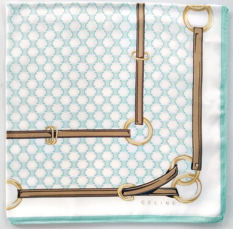 Celine Paris 复古围巾巴黎棕色腰带蓝色 23 x 22 英寸 - 丝巾 - 棉．麻 蓝色