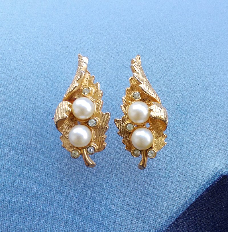 Vintage Jewelry 西洋古董饰品 金色调 卷叶珠 栓式耳环 - 耳环/耳夹 - 其他金属 金色