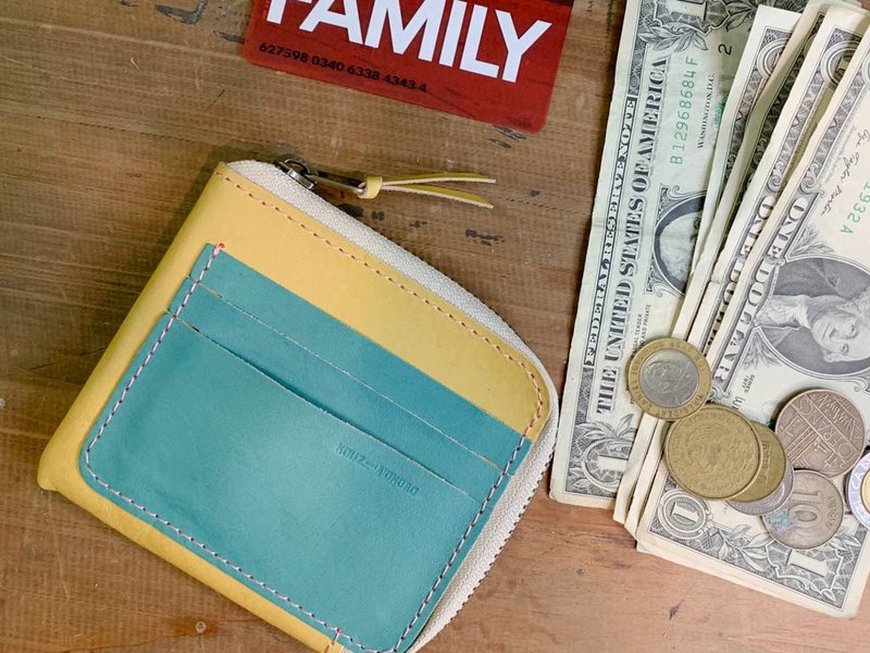 H-SLIM Slightly fresh turquoise half slim wallet Minimum compact HSW-YTY-P - 皮夹/钱包 - 真皮 黄色
