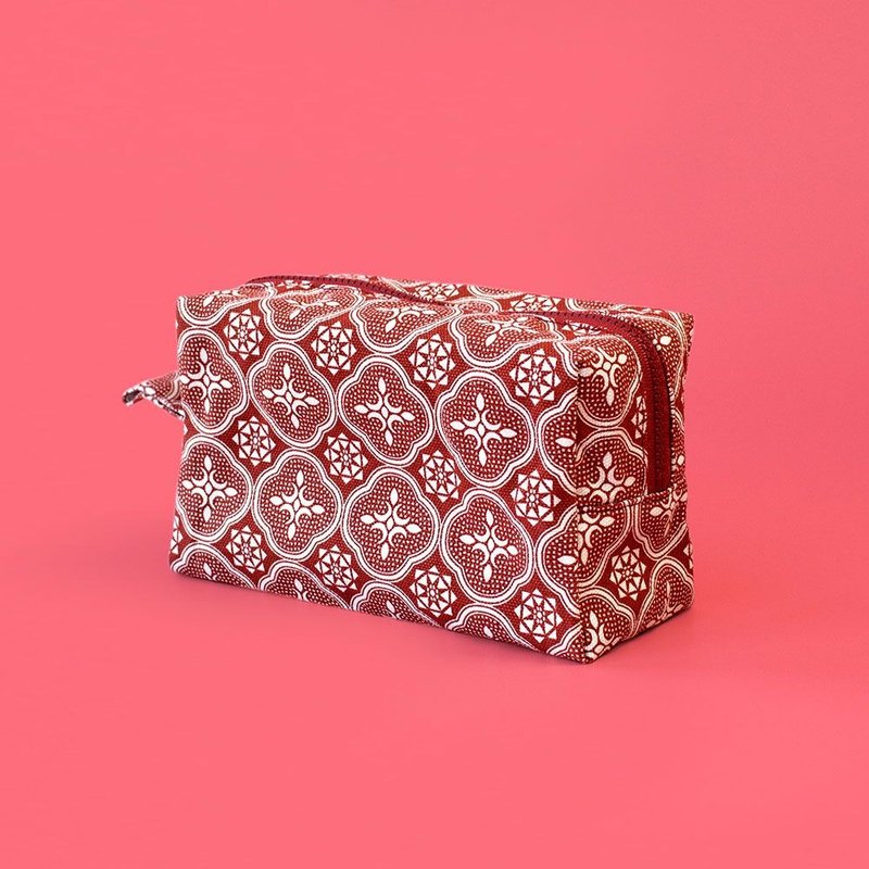 拉链长方收纳包/玻璃海棠/名伶深红 - 化妆包/杂物包 - 棉．麻 