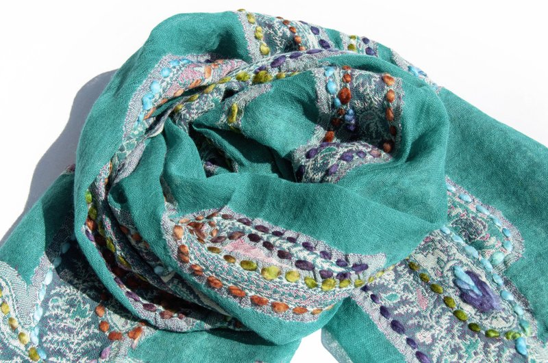 喀什米尔Cashmere/水煮羊毛披肩/针织围巾/刺绣围巾/羊绒披巾-花 - 围巾/披肩 - 羊毛 多色