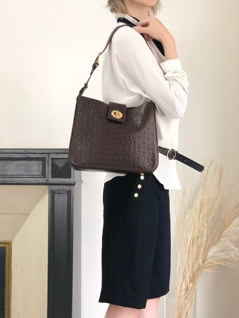 CELINE Celine Blazon 斜挎包 棕色 旋锁式 皮革 单肩包 - 侧背包/斜挎包 - 真皮 咖啡色