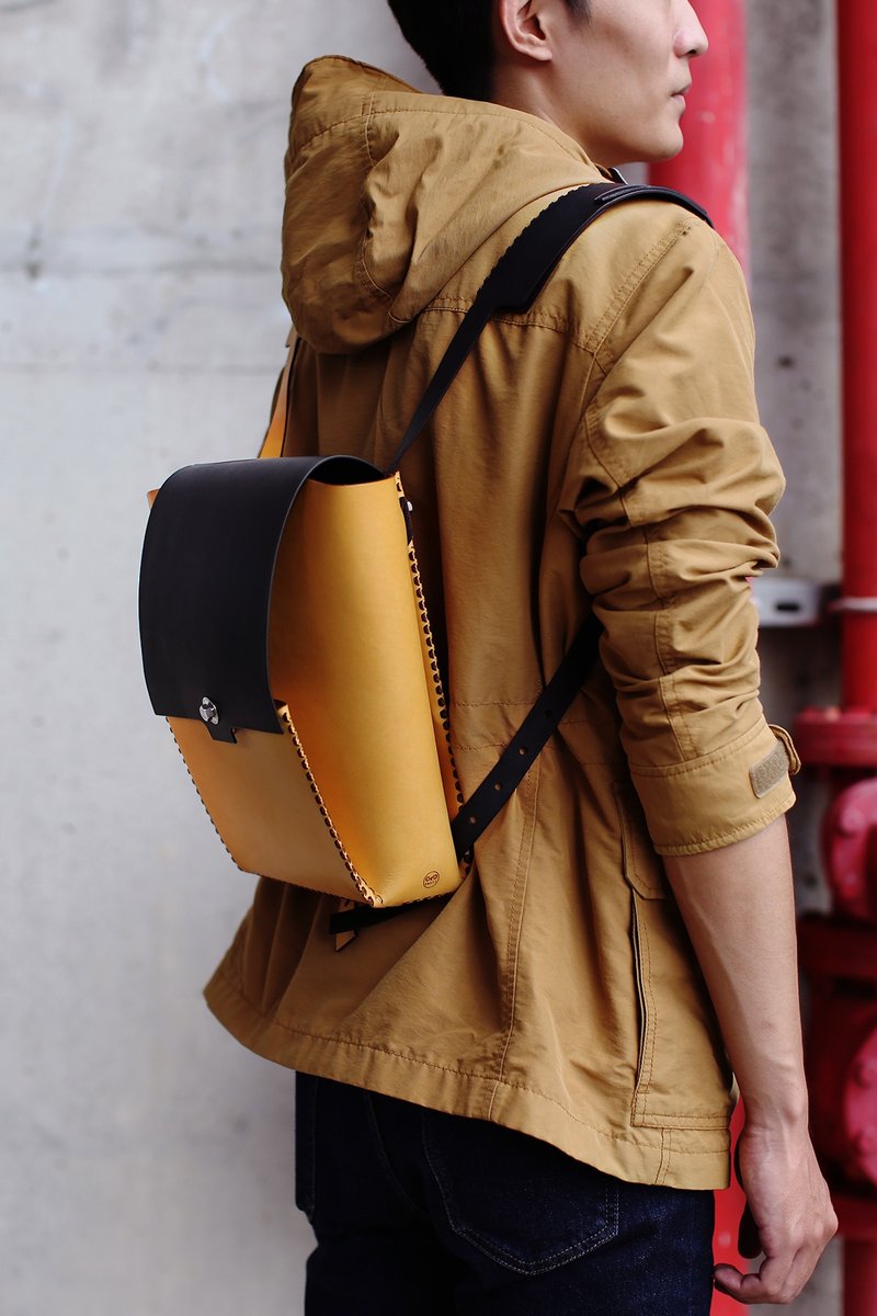 Nerdy Mini_自由组装植鞣皮革后背包【黄黑配色】 - 后背包/双肩包 - 真皮 