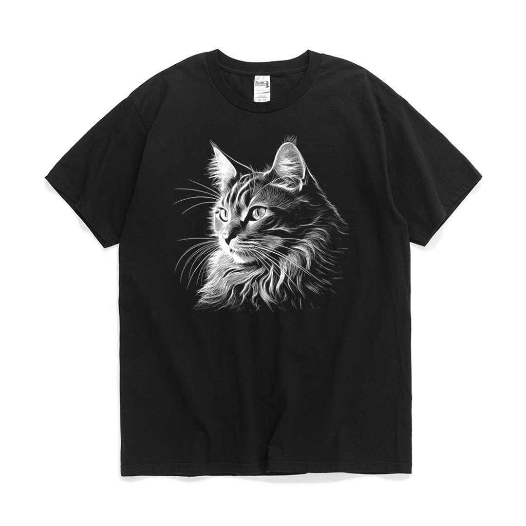 猫的光和影系列一/凡物制原创设计kitty纯棉圆领印花男女新款T恤 - 女装 T 恤 - 棉 黑色