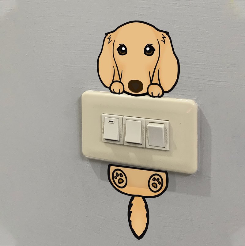 腊肠犬 开关灯贴 装饰贴纸 分离式 (棕/奶油/黑四目) - 墙贴/壁贴 - 防水材质 银色