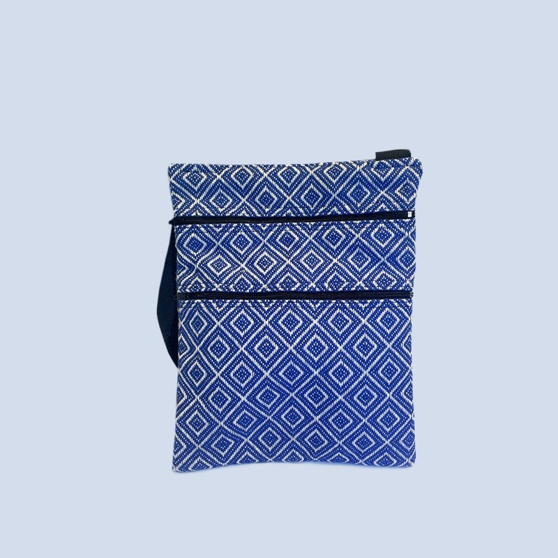 Qulih Balay 编织经典菱形纹 斜背系列 绿色 - 侧背包/斜挎包 - 棉．麻 蓝色