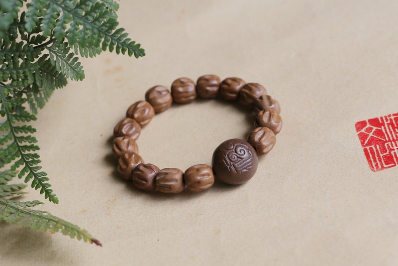 壹染指香品 | 木樨香 百香籽纹 福字珠  | 一物一图 愉悦舒畅 - 手链/手环 - 植物．花 咖啡色