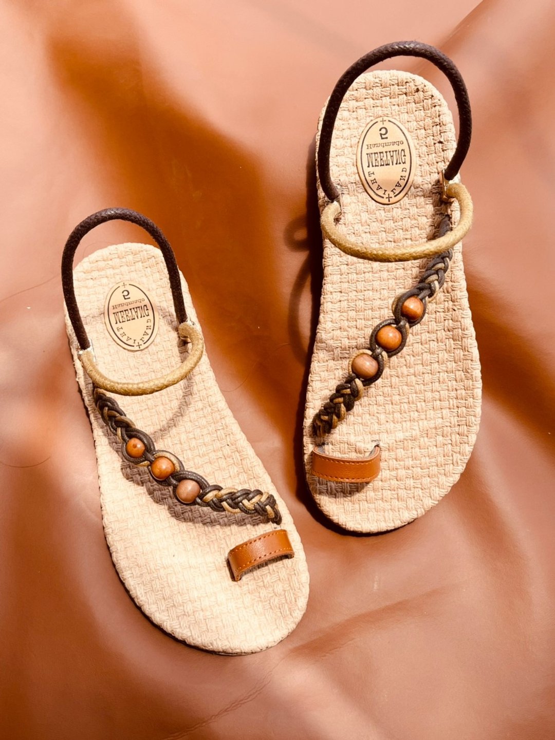 Summer sandals brown macrame shoes para rubber sole boho sandal bohemian style - 男女凉鞋 - 乳胶 咖啡色