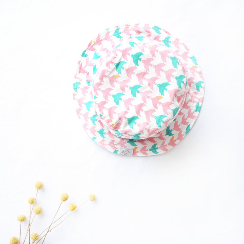 夏日双面渔夫帽系列 | 粉色飞鸟 - 帽子 - 棉．麻 粉红色