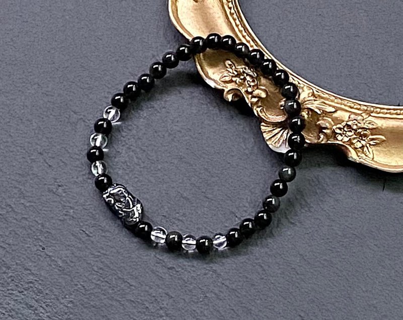 招财避邪-黑曜石x白水晶x黑胆石貔貅天然石手链 定制化 - 手链/手环 - 水晶 多色