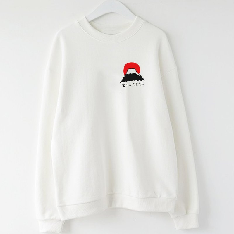 左胸 富士山 男女 大学T 刷毛 中性版 白色 日本 东京 Tokyo 日文 - 女装上衣 - 棉．麻 白色