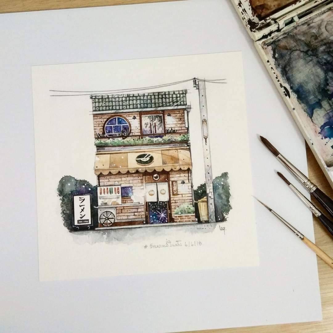 ฺBuilding Minimal Painting / Customized Watercolor Drawing - 订制画像 - 纸 