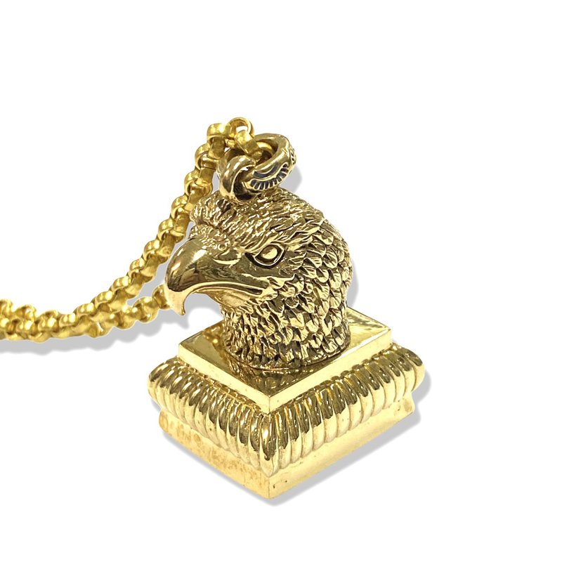Vintage Pinchbeck Eagle Wax Seal / Brass Handle Stamp Letter Fob Pendant + Chain - 印章/印台 - 铜/黄铜 金色