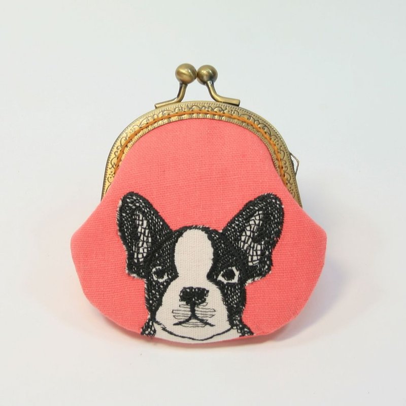 刺绣 8.5cm口金零钱包42-法斗 - 零钱包 - 棉．麻 红色