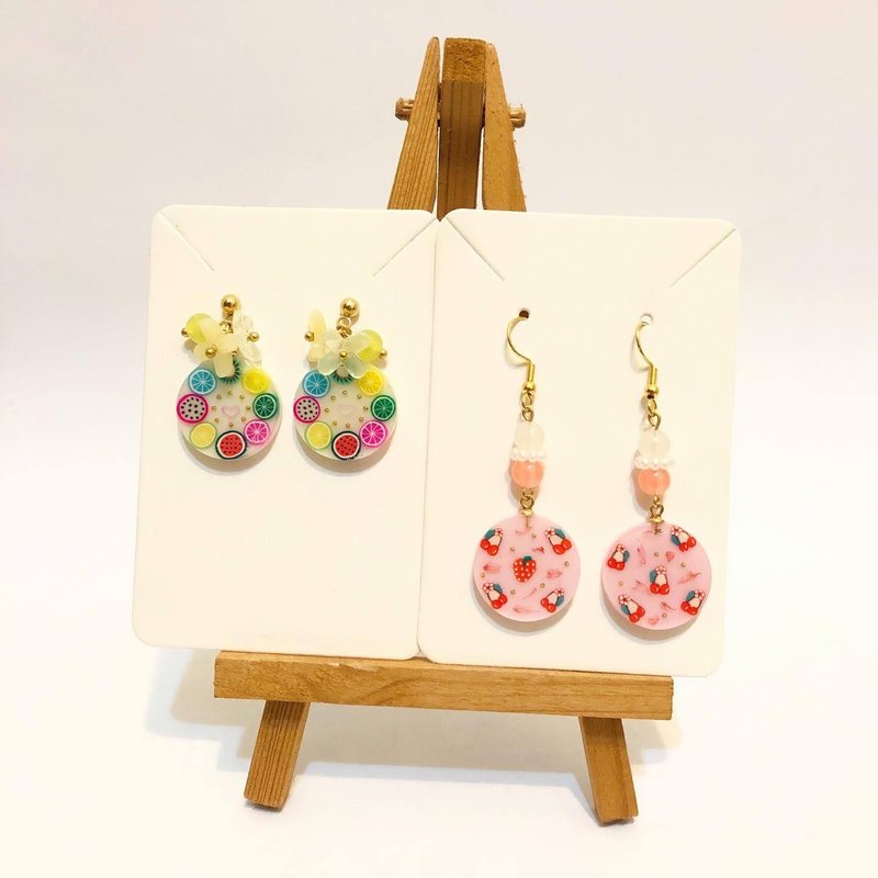 水果 樱桃 蛋糕耳环 手作 干燥花 日本树脂 真花 - 耳环/耳夹 - 树脂 多色