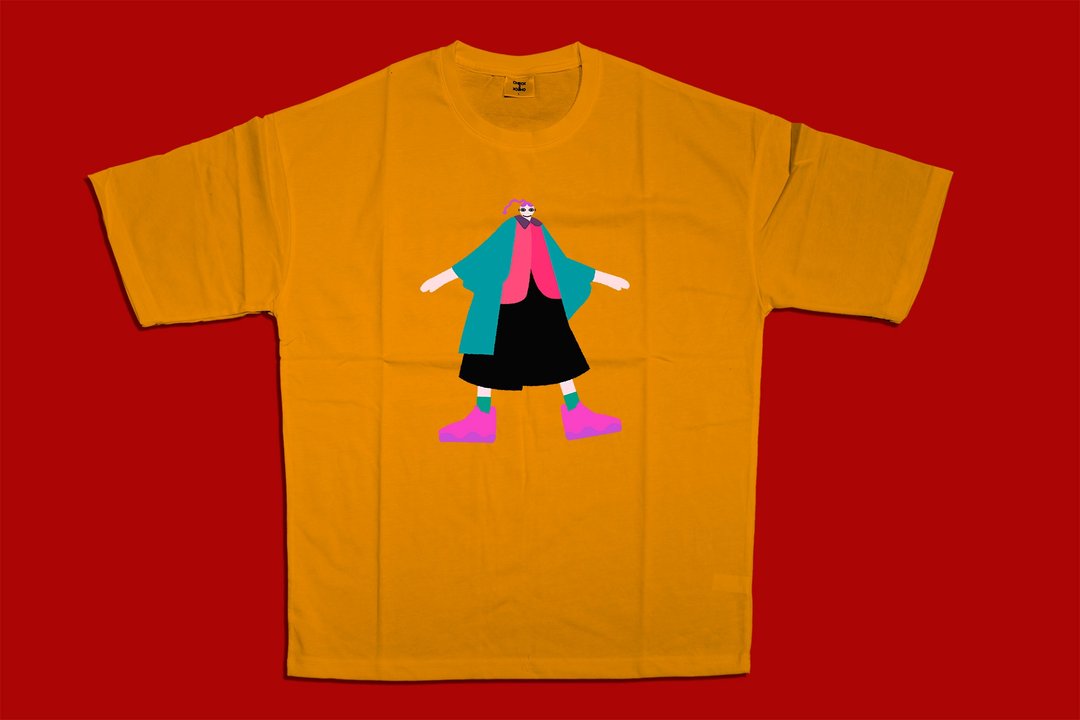 【绝版现货L / XL】落肩五分袖T恤ーDancing GirlーA君B子 - 中性连帽卫衣/T 恤 - 棉 咖啡色