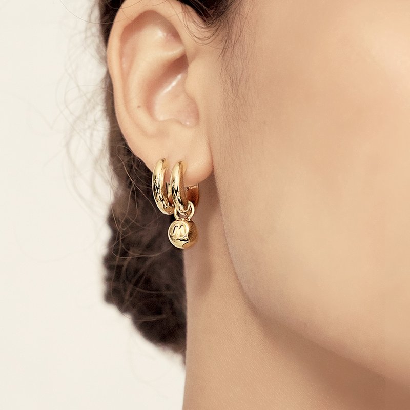 【雙 11 限定】  Open On Museum - Anne Stone Hoops  Earrings - 耳环/耳夹 - 纯银 金色