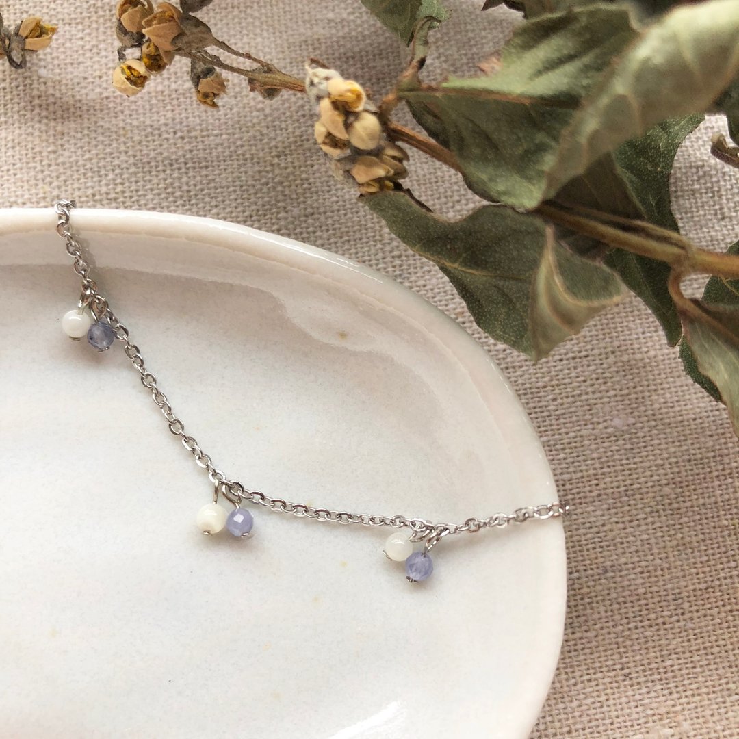 坦桑石/白贝壳手链 Tanzanite Bracelet - 手链/手环 - 半宝石 蓝色