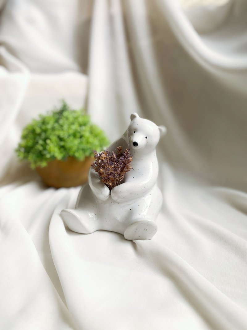 【好日恋物】德国带回LAGERHAUS SWEDEN北极熊白熊公仔烛台花器 - 花瓶/陶器 - 陶 白色