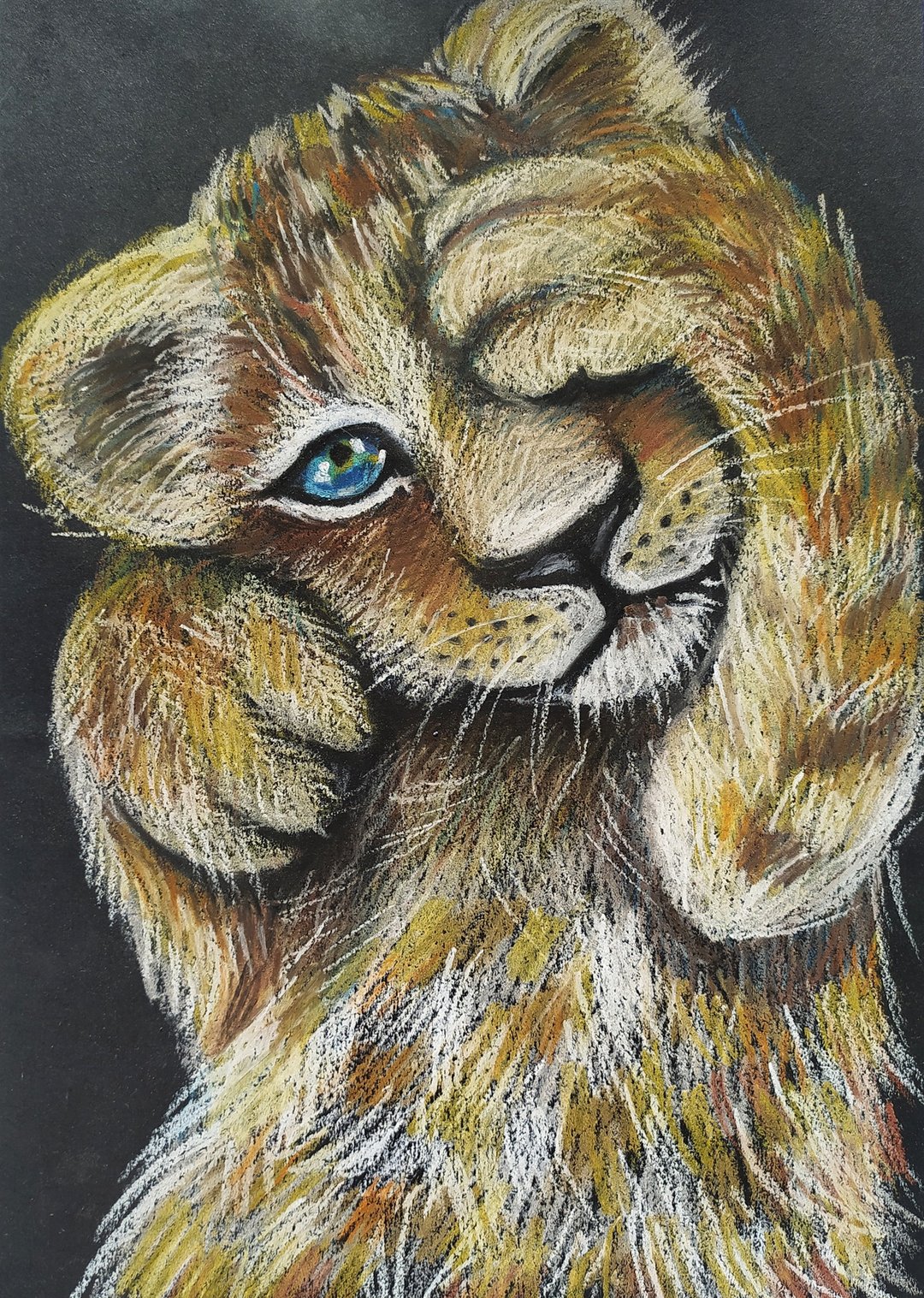 Portrait Playful lion cub painting animal art oil pastel realism for children - 墙贴/壁贴 - 纸 咖啡色